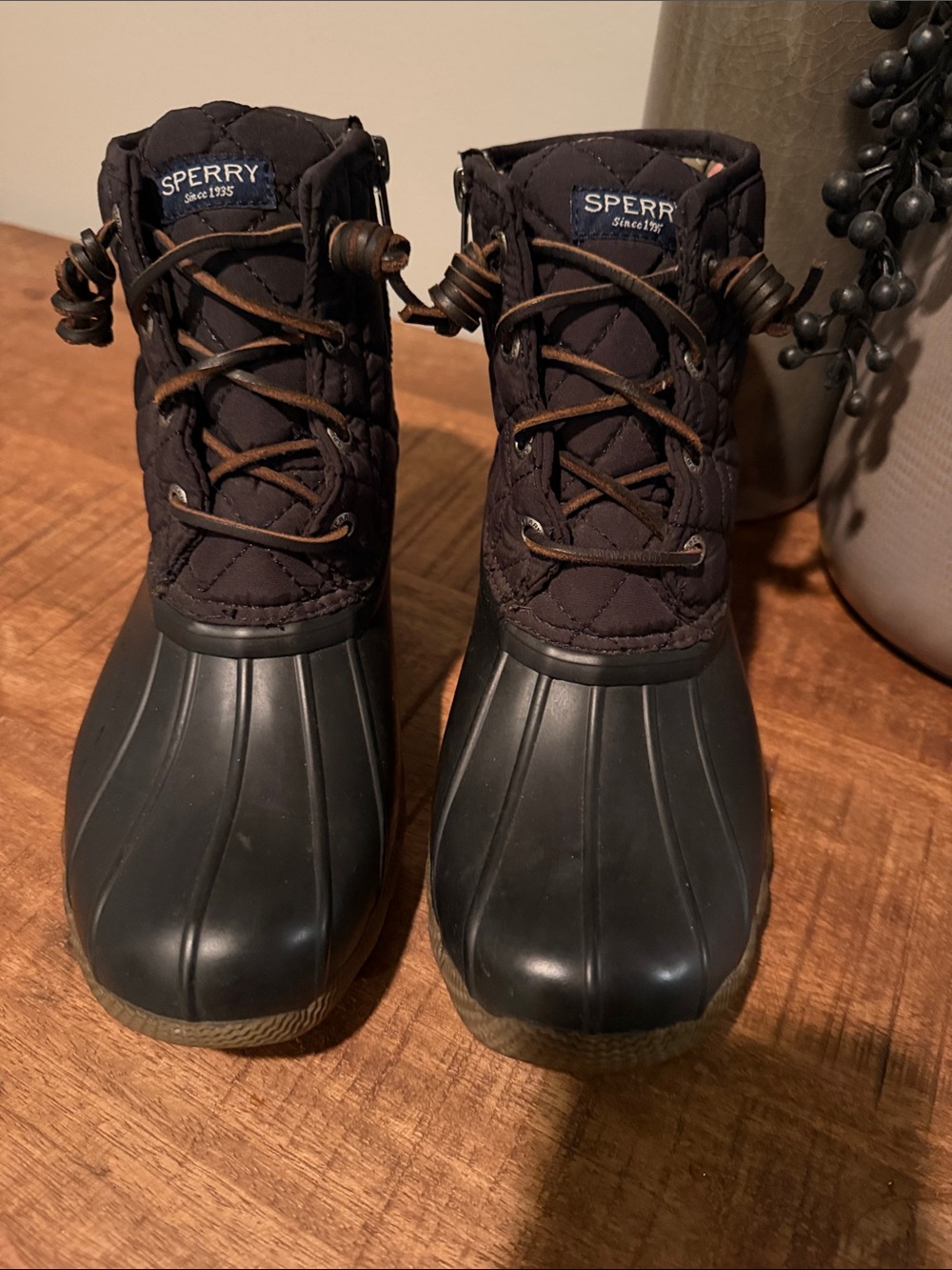 Sperry Black Quilted Rubber Duck Boots